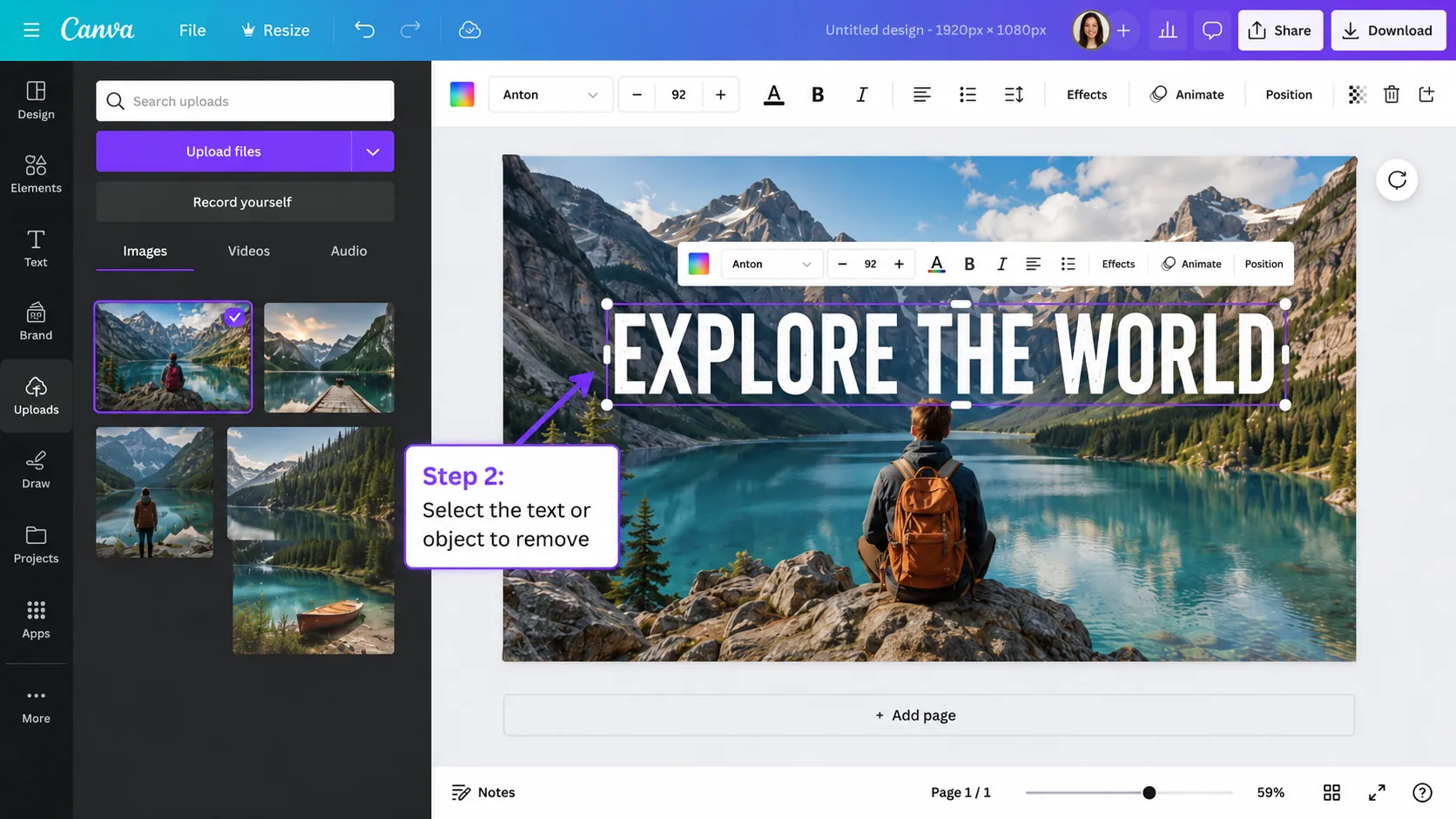 Step 2 checking whether the Canva text is an editable object