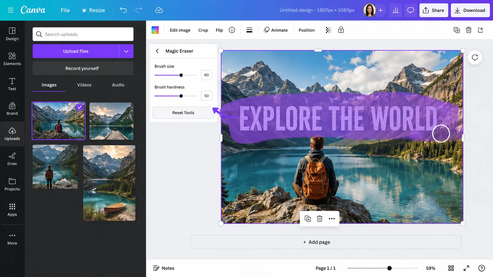 Step 4 brushing over text with Canva Magic Eraser