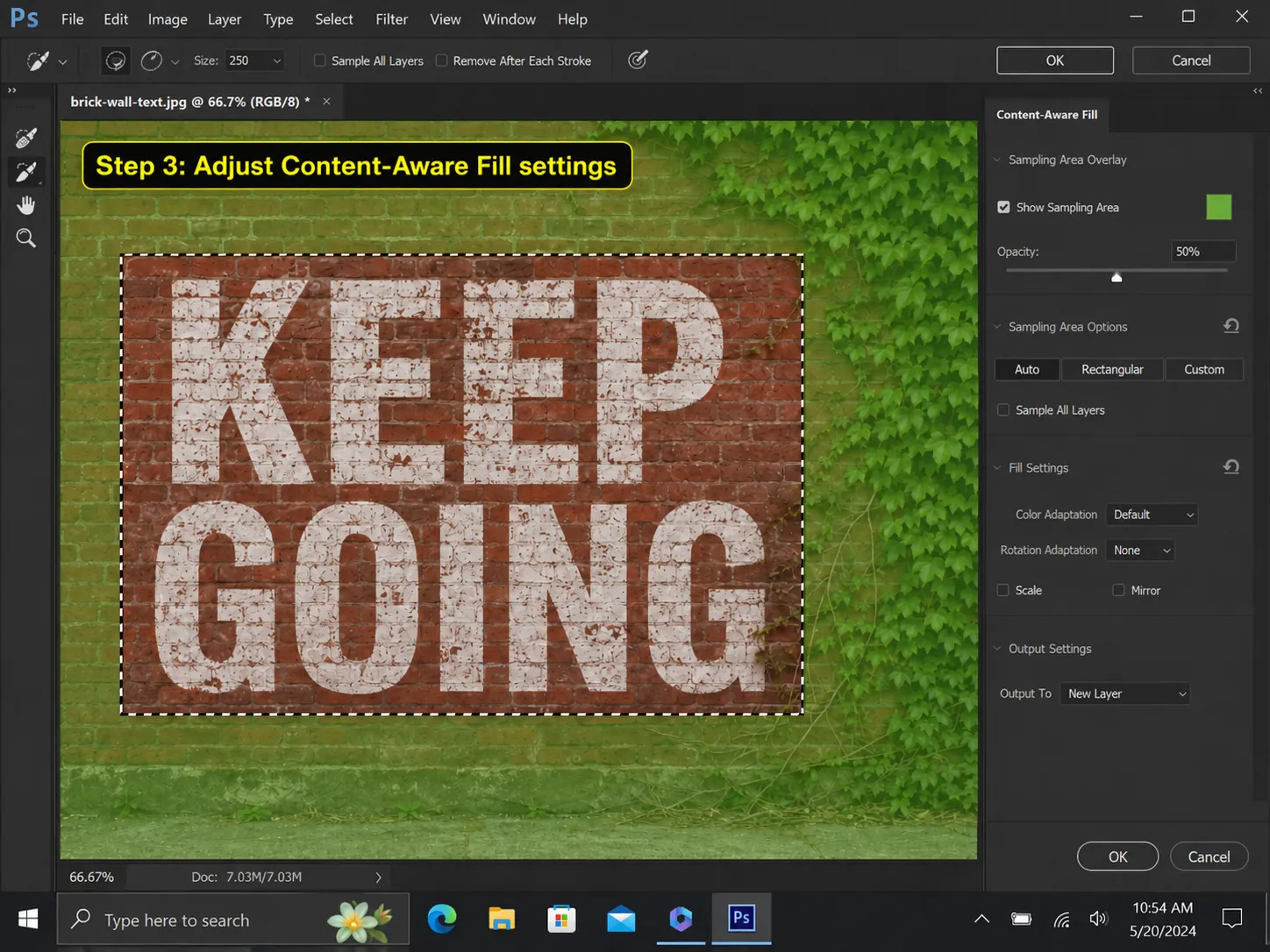 Step 3 adjusting the Content-Aware Fill sampling area