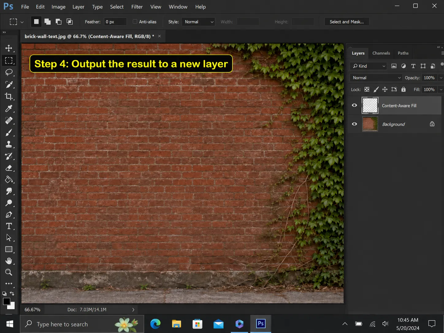 Step 4 Content-Aware Fill result placed on a new layer