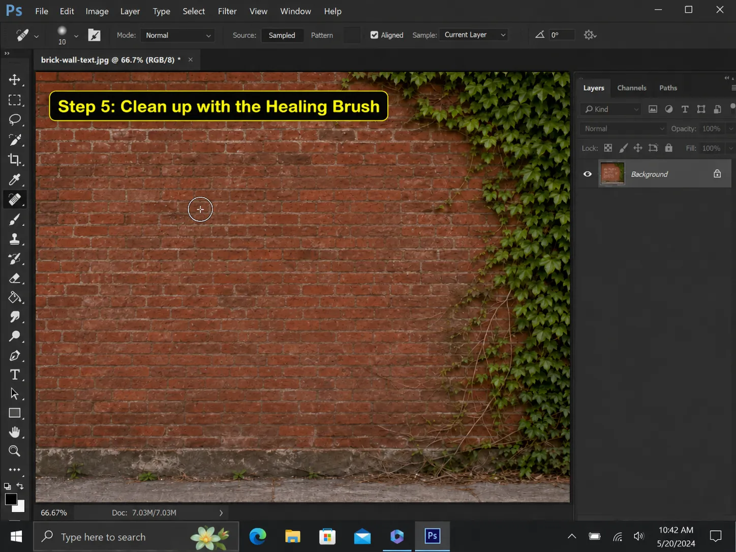 Step 5 cleaning the filled wall with the Healing Brush
