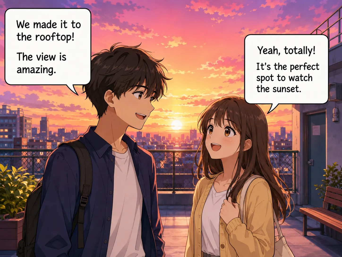 Color webtoon scene with text in two speech bubbles